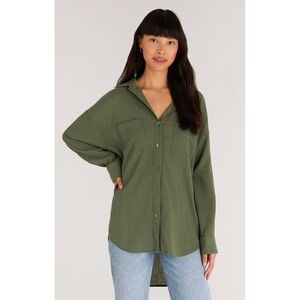 NWT Z Supply Lalo Button Up  Top in Forest Size M/L Lagenlook Oversized Gauze